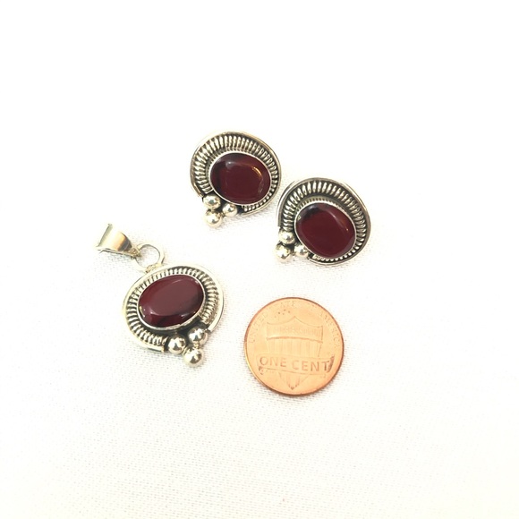 Red Sterling Silver Earring Pendant Set Stamped Mexico 925 - Picture 7 of 7